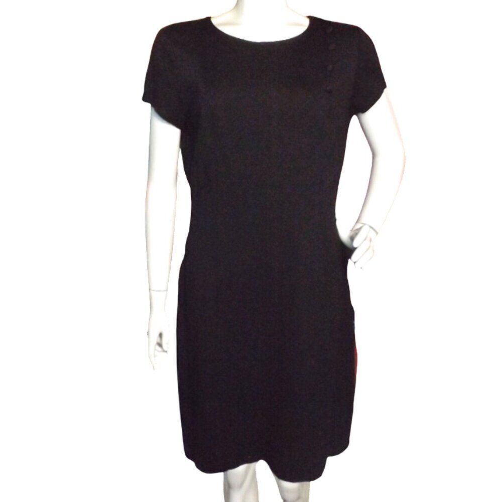 BROOKS BROS Dress, 12, Black, Career, Short sleeve, Button accent, Zip, Washable